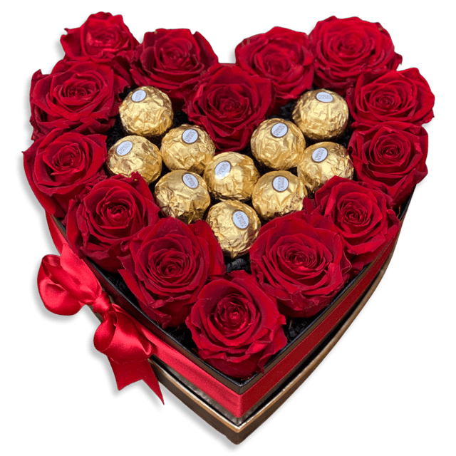 Valentine's Day Heart Shaped Box with Roses & Chocolates